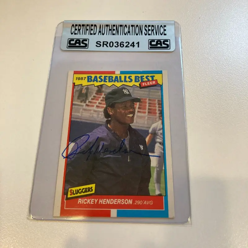 1987 Fleer Rickey Henderson Signed Baseball Card CAS Certified Auto