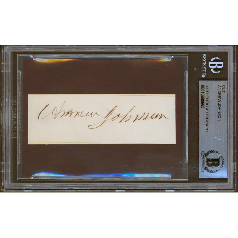 Andrew Johnson Authentic Signed 1x3.25 Cut Signature Autographed BAS Slabbed