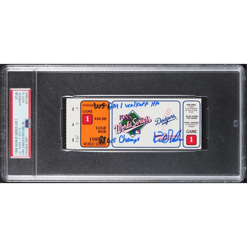 Dodgers Kirk Gibson "2x Insc" Signed 1988 WS Game 1 Ticket Auto 10 PSA Slabbed 1