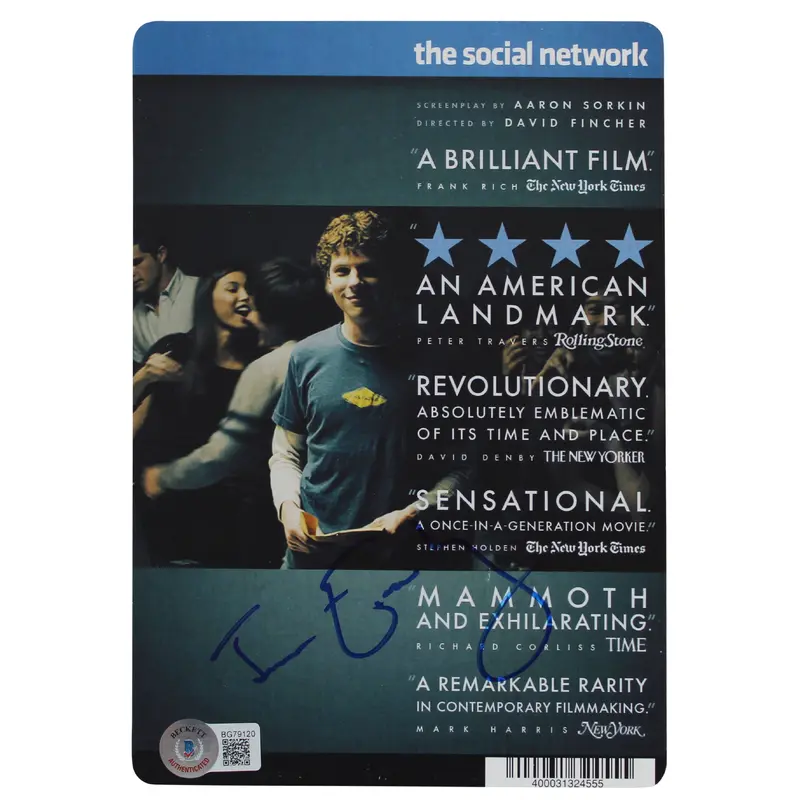 Jesse Eisenberg The Social Network Authentic Signed DVD Cover BAS #BG79120