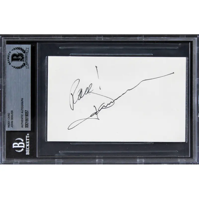 John Denver Singer Authentic Signed 3x5 Index Card Autographed BAS Slabbed 2