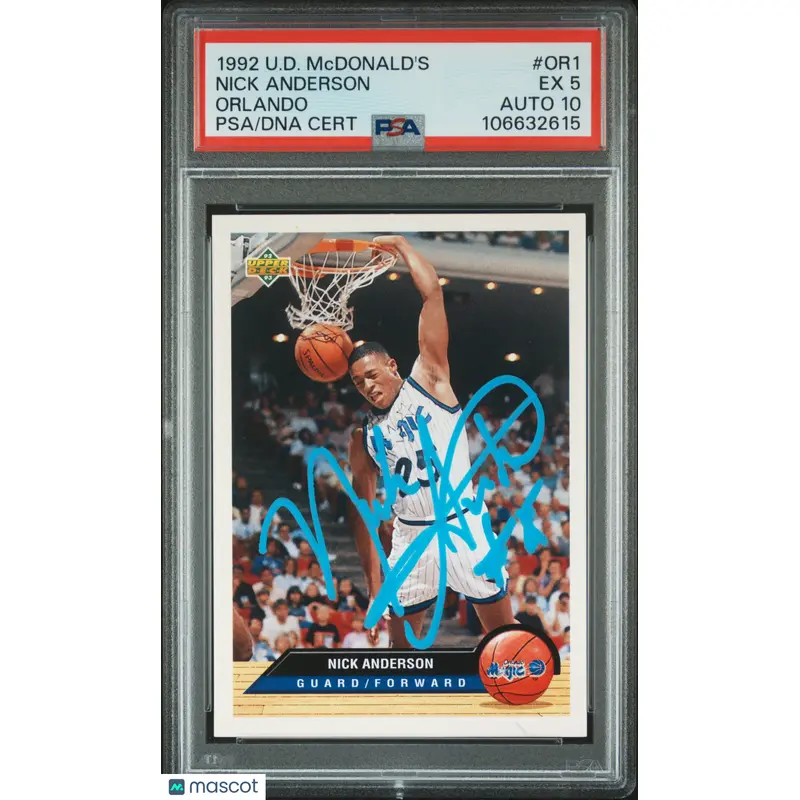 1992 Upper Deck Mcdonald's #OR1 Nick Anderson Orlando signed card PSA 5 Auto 10