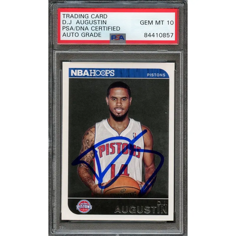 2014-15 NBA Hoops #55 D.J. Augustin Signed Card AUTO 10 PSA Slabbed Pistons