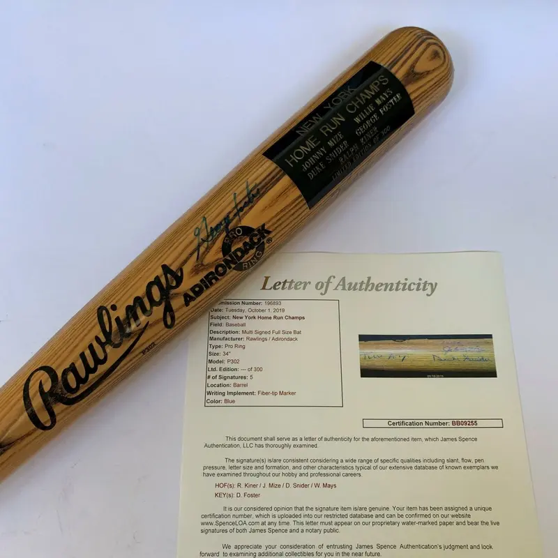 Willie Mays Duke Snider Johnny Mize Ralph Kiner 50 Home Run Club Signed Bat JSA