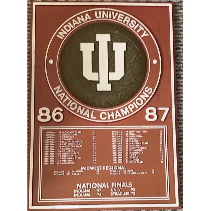 1987 Indiana University NCAA Basketball Champions Plaque