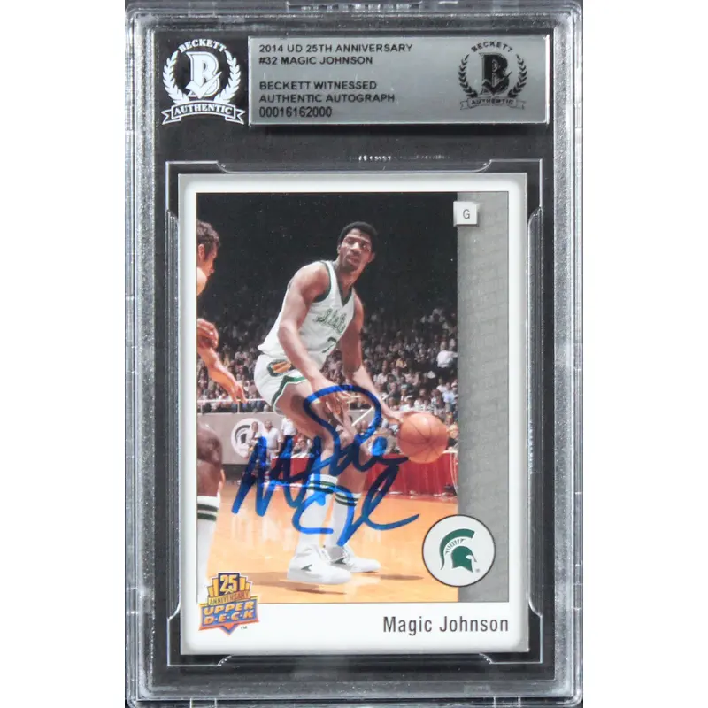 Michigan State Magic Johnson Signed 2014 UD 25th Anniversary #32 Card BAS Slab