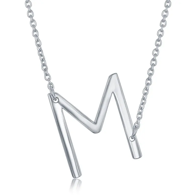 Sterling Silver Sideways 'M' Initial Necklace