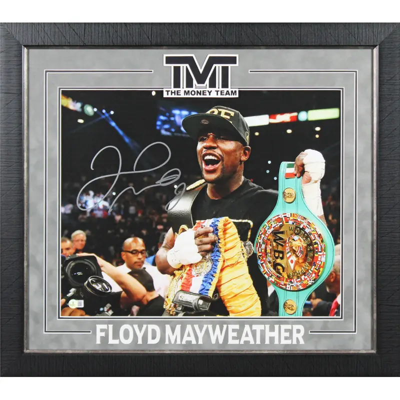 Floyd Mayweather Jr. Authentic Signed 16x20 Framed Horizontal Belts Photo BAS