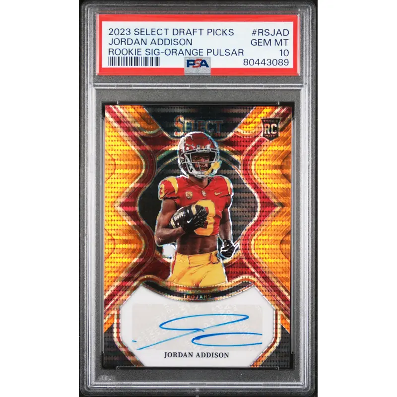 Jordan Addison 2023 Select Draft Orange Pulsar Auto #4/30 PSA 10 Gem Mint
