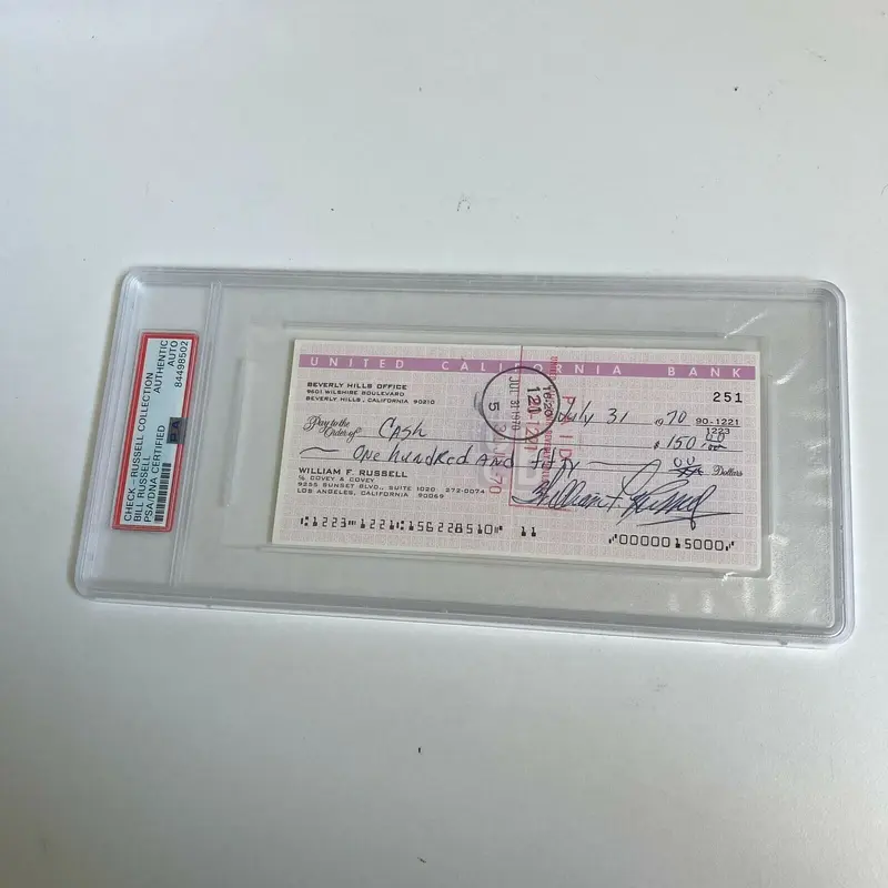 Bill Russell Signed Autographed Bank Check PSA DNA Boston Celtics HOF Legend