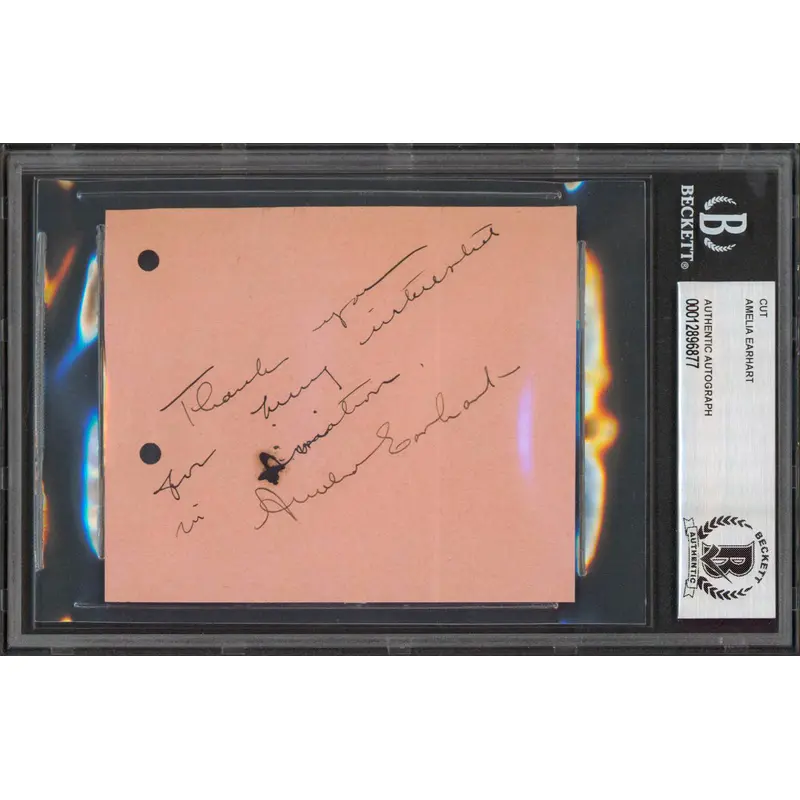 Amelia Earhart Authentic Signed 3.5x4.25 Cut Signature Autographed BAS Slabbed