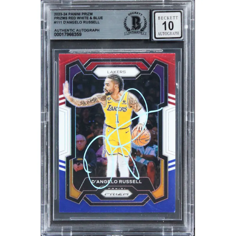 Lakers D'Angelo Russell Signed 2023 Panini Prizm RWB #111 Card Auto 10! BAS Slab