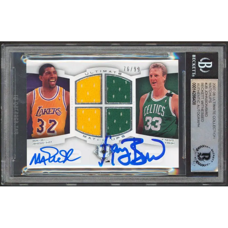 Magic Johnson & Larry Bird Signed 2007 UC Matchups #JB #76/99 Card BAS Slabbed
