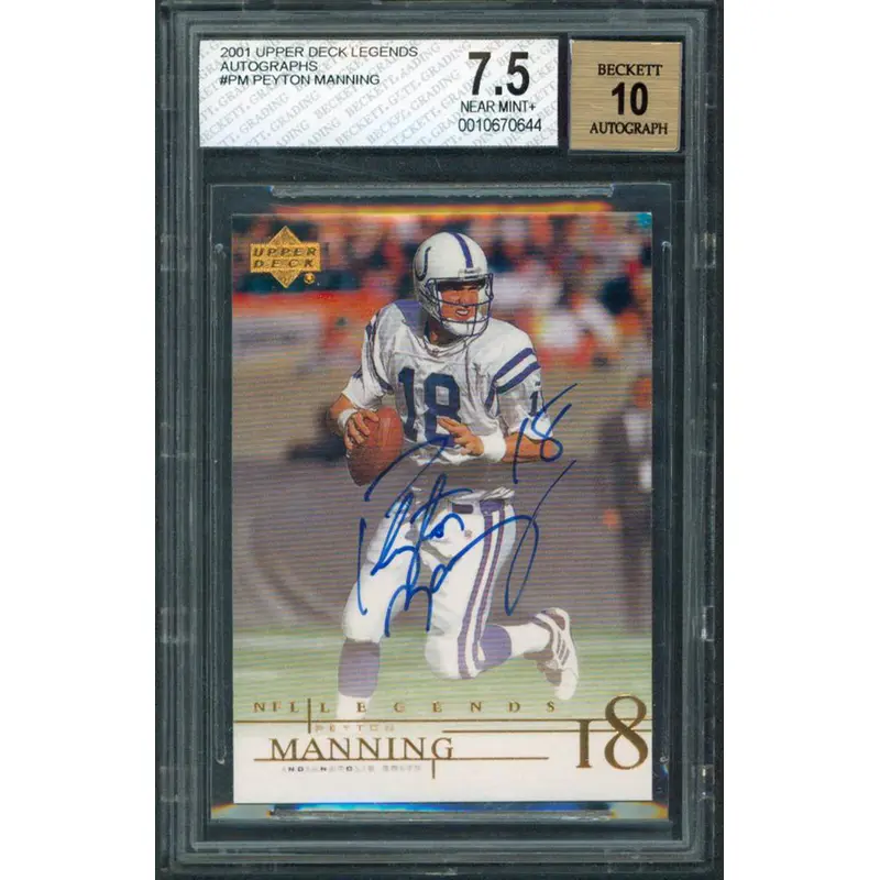 Peyton Manning Signed 2001 Upper Deck Legends #PM Card Auto Grade 10 BAS Slabbed