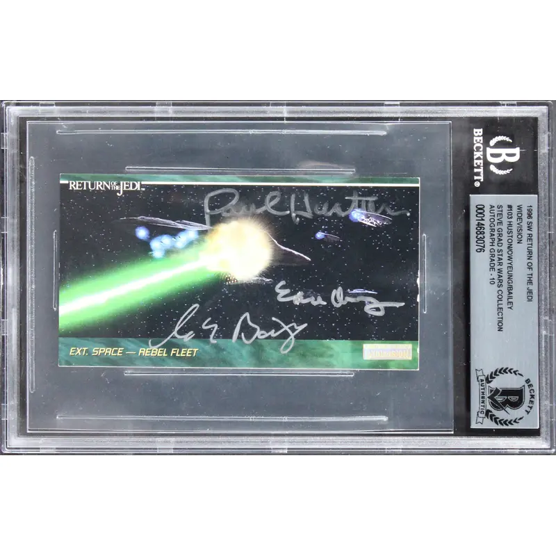 Star Wars (3) Huston, Owyeung +1 Signed 1996 ROTJ WV #103 Card Auto 10! BAS Slab