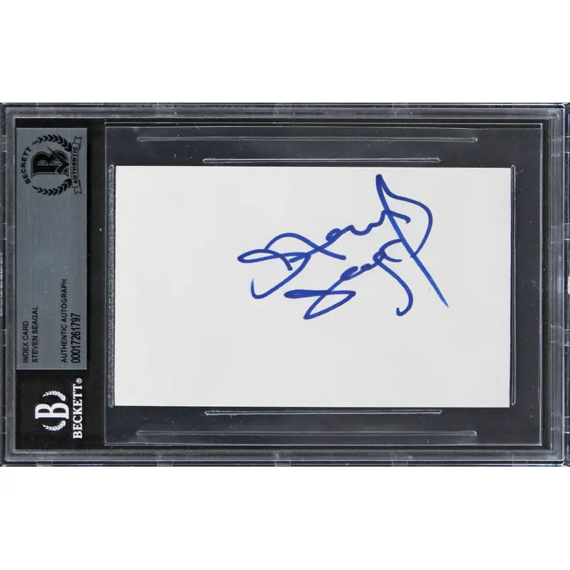 Steven Seagal Under Siege Authentic Signed 3x5 Index Card w/ Blue Sig BAS Slab