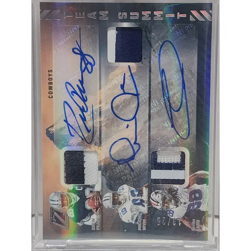 Drew Pearson + Michael Irvin + CeeDee Lamb 2023 Panini Zenith Triple Patch Auto #13/25