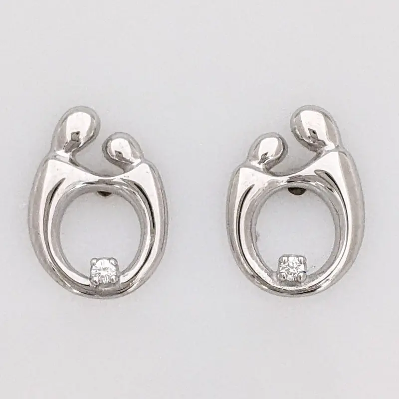 14K WHITE MOTHER/CHILD WITH MELEE ESTATE EARRINGS 2.2 GRAMS