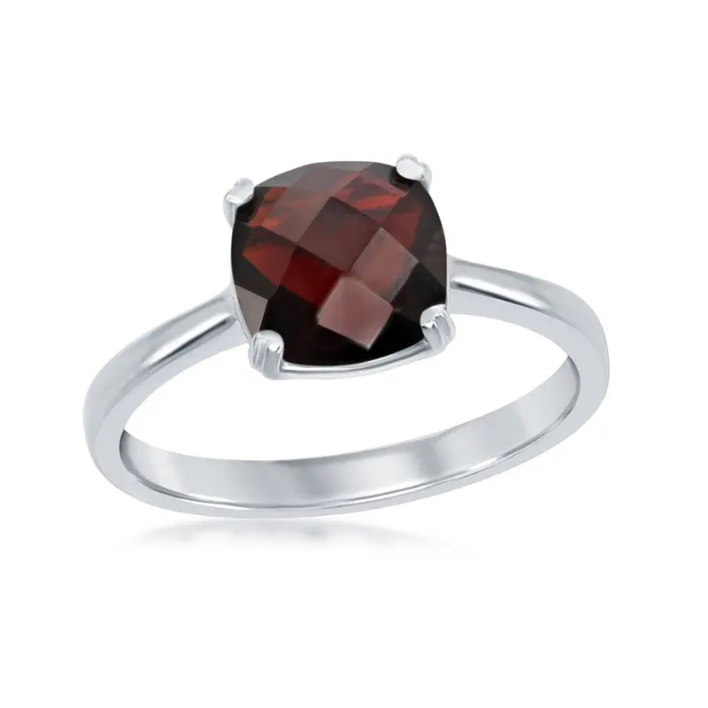 Sterling Silver 'January Birthstone' Square Garnet Ring