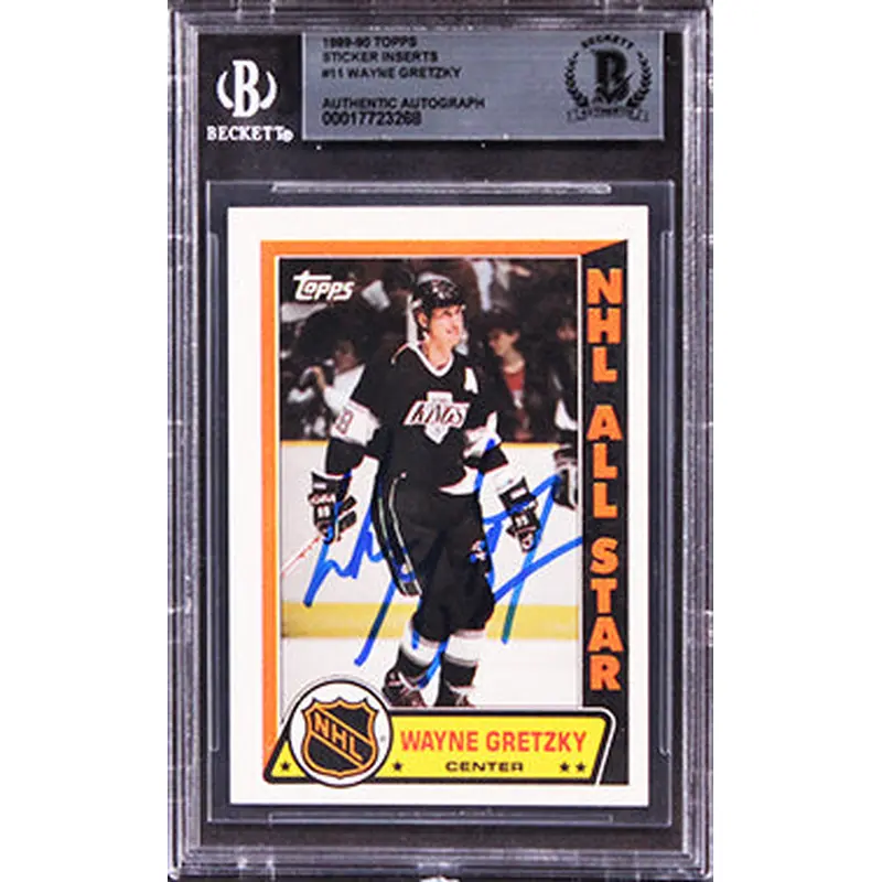 Kings Wayne Gretzky Signed 1988 Topps Sticker Inserts #11 Card BAS Slabbed