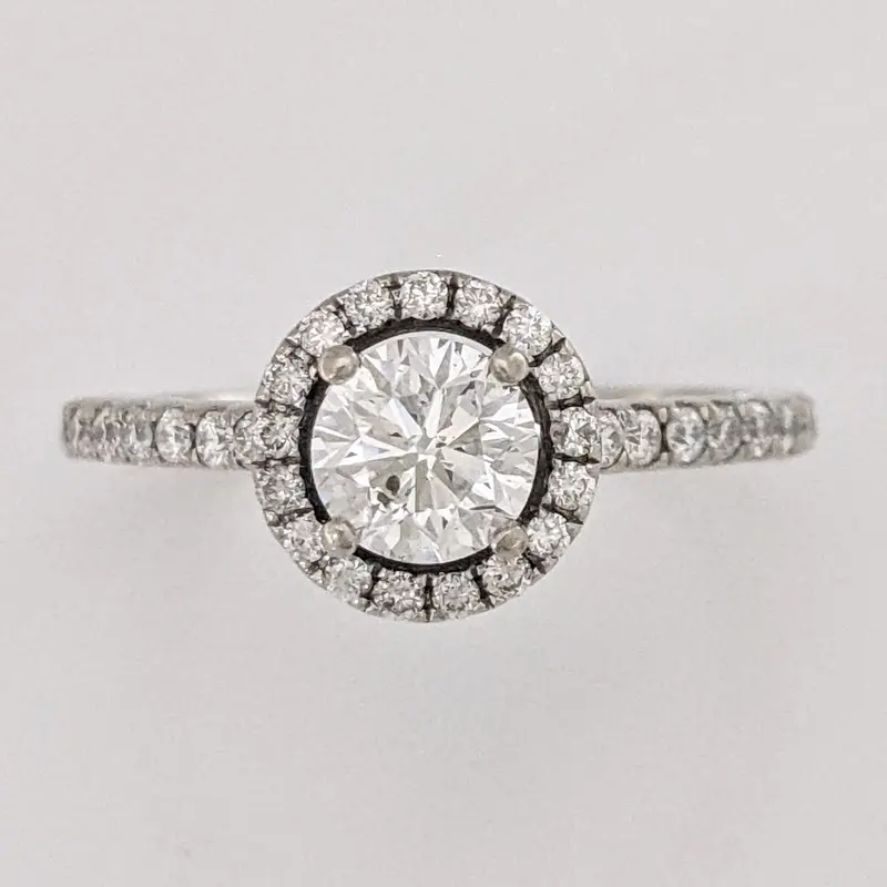 14K 1.11 CARAT TOTAL WEIGHT SI2 F DIAMOND ROUND (36) ESTATE HALO RING 3.0 GRAMS