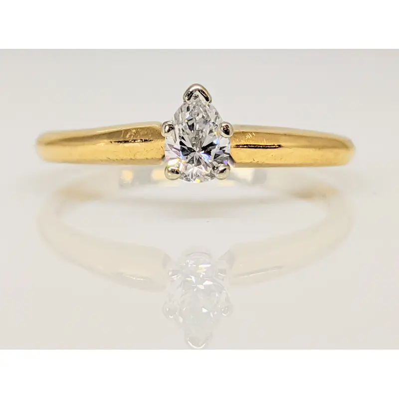 14K .17 CARAT TOTAL SI2 G DIAMOND PEAR SOLITAIRE ESTATE RING 1.8 GRAMS