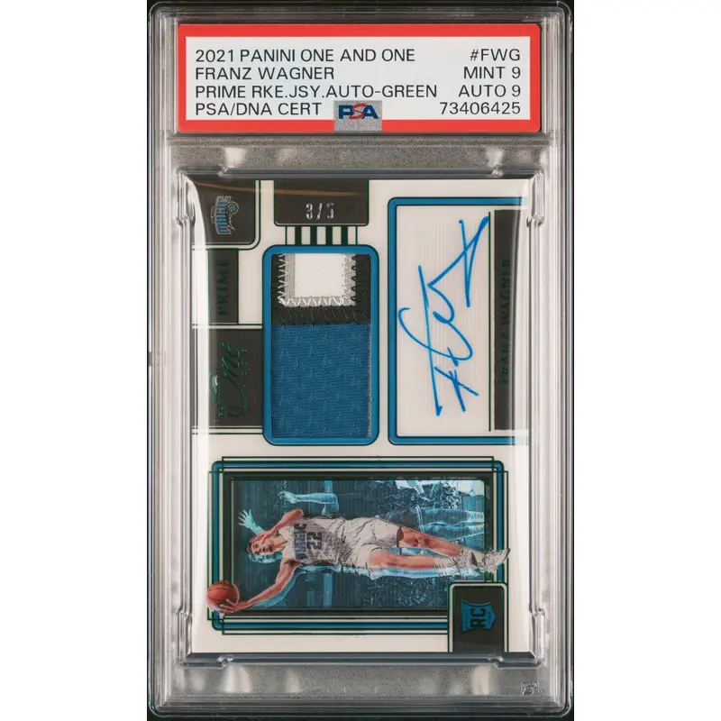 Franz Wagner 2021 Panini One and One Prime Jersey Auto Green #3/5 PSA 9 Auto 9