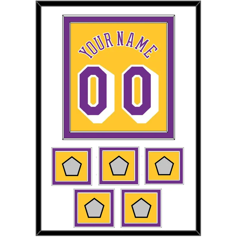 Los Angeles Name & Number With 5 Trophy Patches - Home Yellow (1978-1997) - Double Mat 1