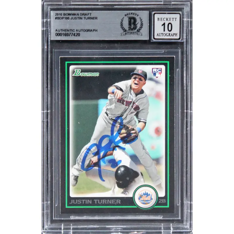 Mets Justin Turner Signed 2010 Bowman Draft #BDP105 RC Card Auto 10! BAS Slabbed