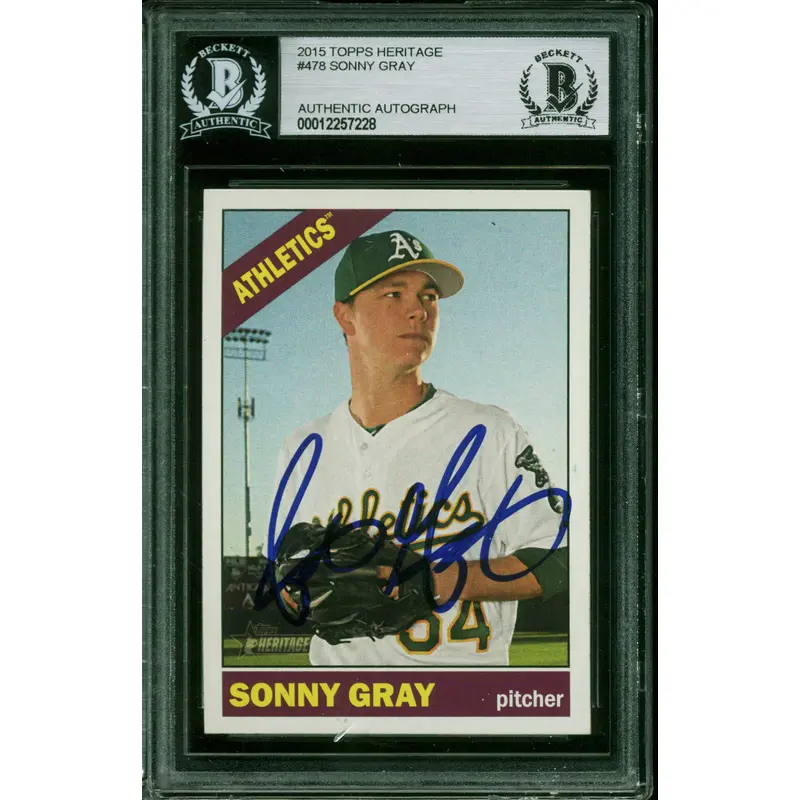 Athletics Sonny Gray Authentic Signed 2015 Topps Heritage #478 Card BAS Slabbed