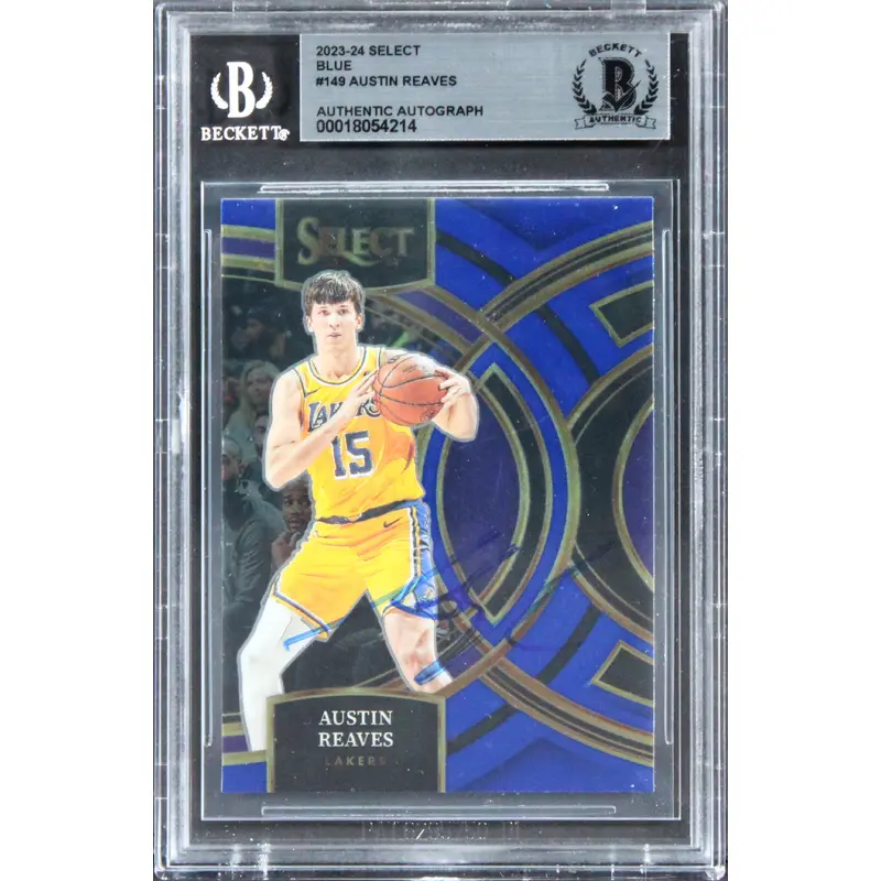 Lakers Austin Reaves Signed 2023 Select Prizm Blue #149 Card BAS Slabbed
