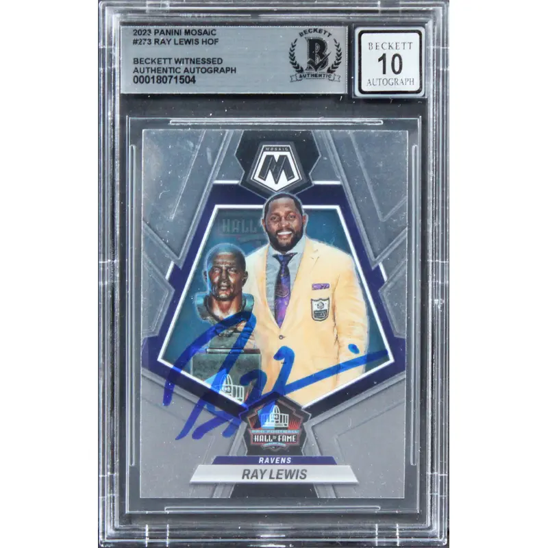 Ravens Ray Lewis Signed 2023 Panini Mosaic #273 Card Auto Graded 10! BAS Slabbed