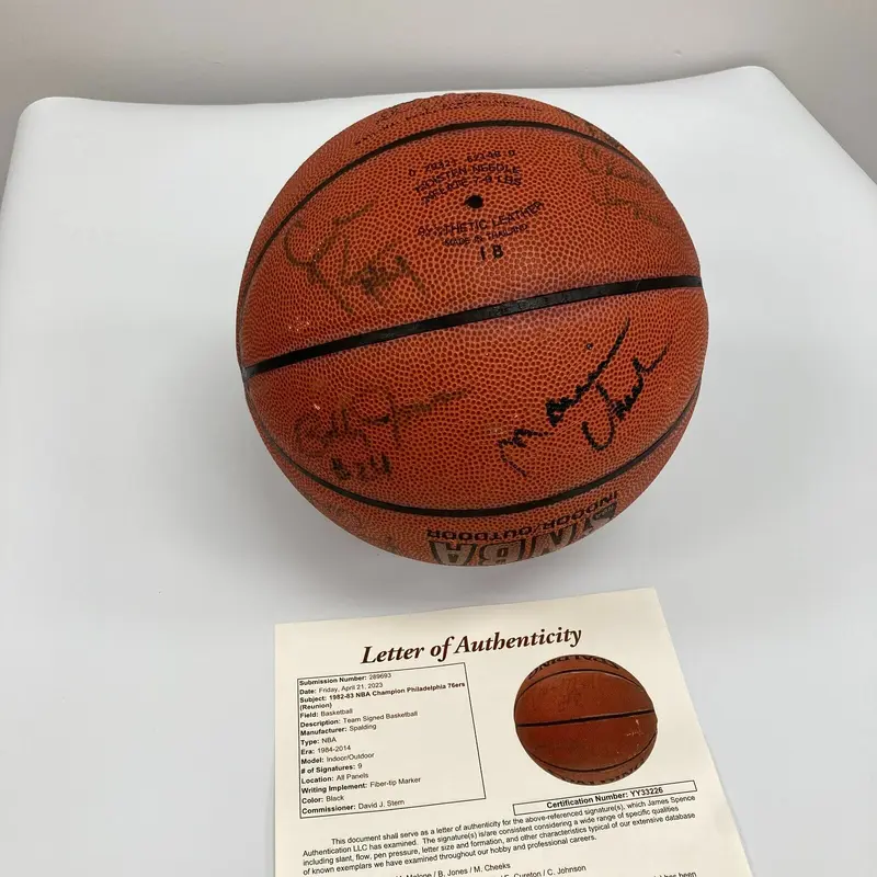 1983 Philadelphia 76ers NBA Champs Team Signed Spalding Basketball JSA COA