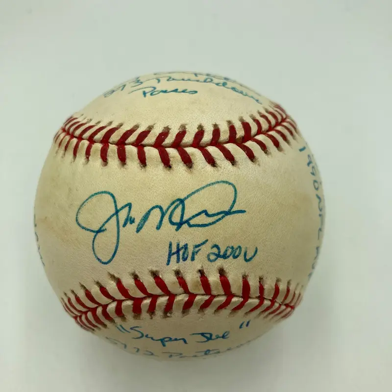 Joe Montana Signed Heavily Inscribed Career STAT Baseball Reggie Jackson COA