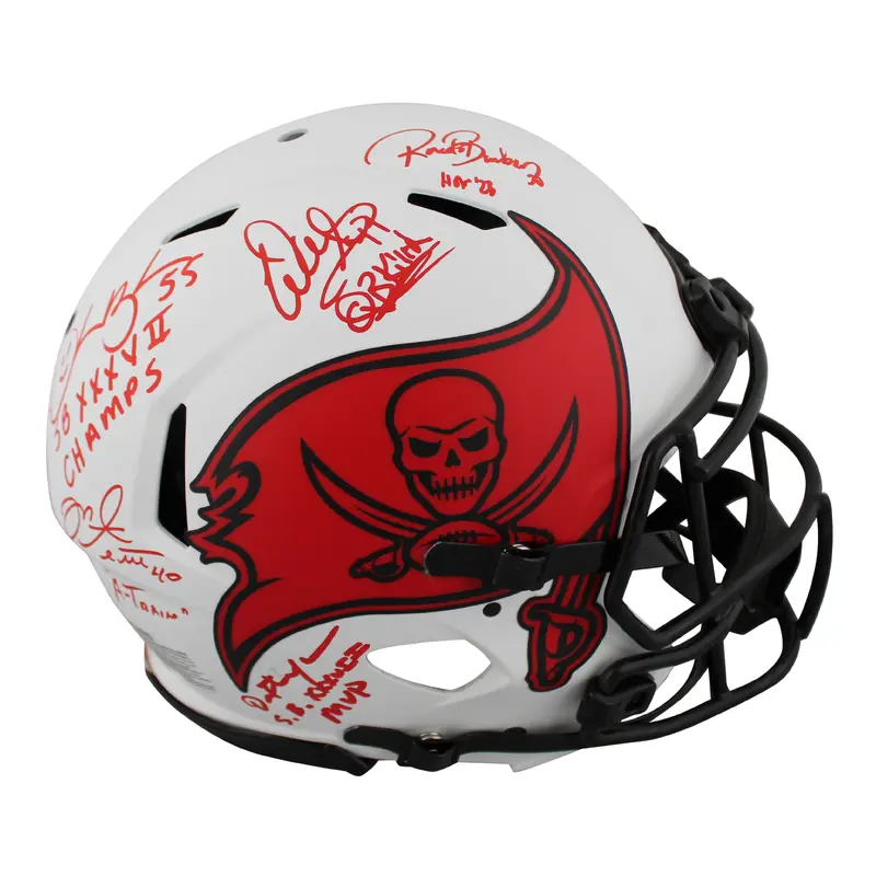 Bucs SB 37 Sapp, Brooks, Alstott +2 Signed Lunar F/S Speed Proline Helmet BAS W