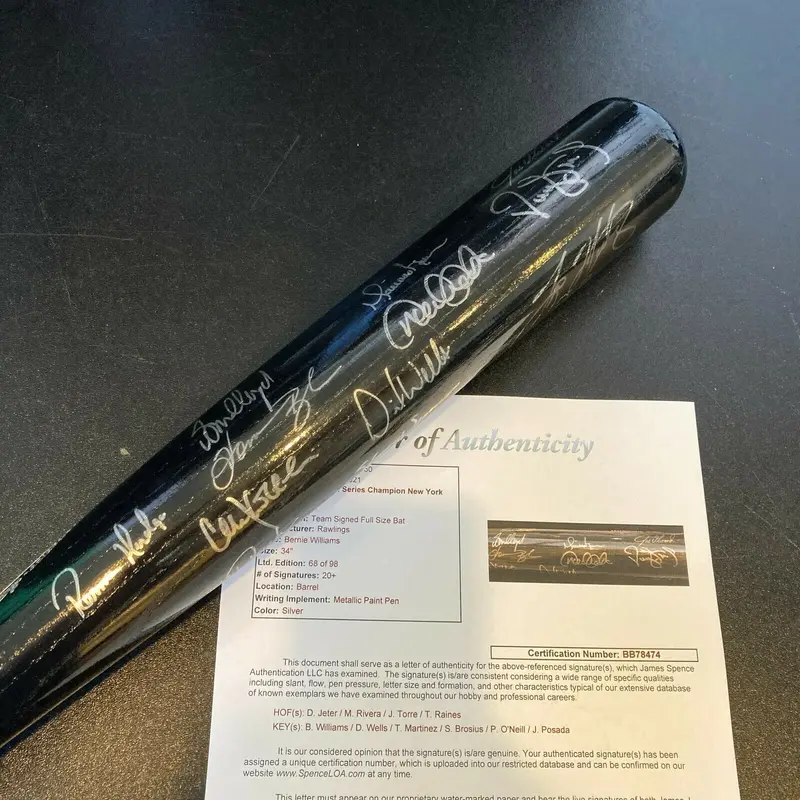 1998 New York Yankees WS Champs Team Signed Bat Derek Jeter Mariano Rivera JSA