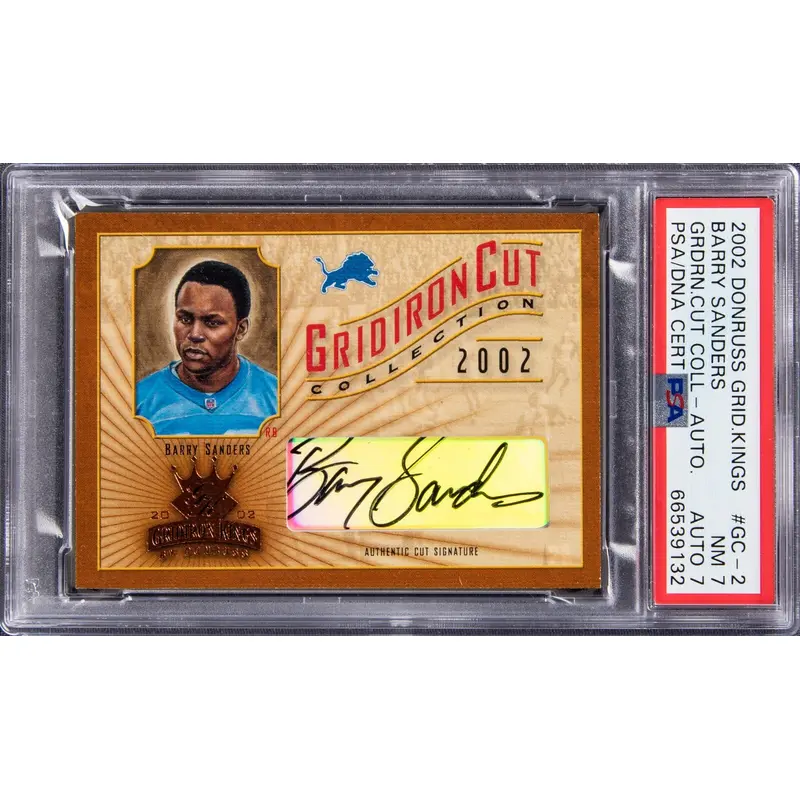2002 Donruss Gridiron Kings Gridiron Cut Barry Sanders Auto #25/83 PSA 7