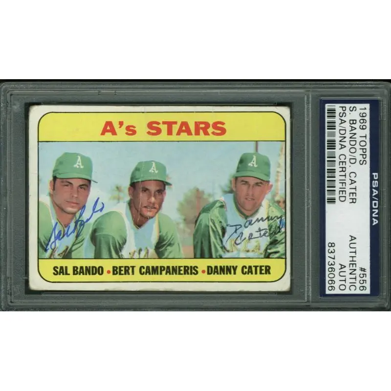 A'S Sal Bando & Danny Cater Authentic Signed Card 1969 Topps #556 PSA Slabbed