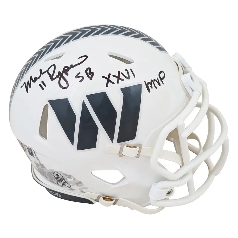 Commanders Mark Rypien "SB XXVI MVP" Signed STS III Speed Mini Helmet BAS Wit