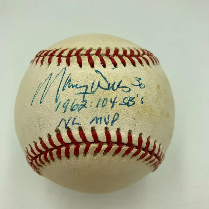 Maury Wills "1962 104 SB's NL MVP" Signed Official National League Baseball