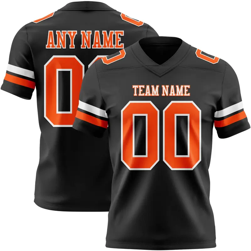 Custom Black Orange-White Mesh Authentic Football Jersey