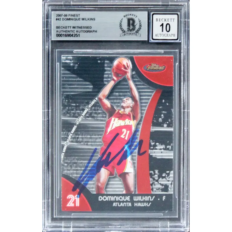 Hawks Dominique Wilkins Authentic Signed 2007 Finest #42 Card Auto 10! BAS Slab