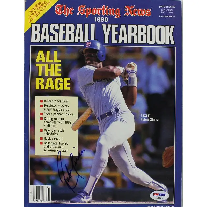 Rangers Ruben Sierra Authentic Signed 90 Sporting News Magazine PSA/DNA #Q12359