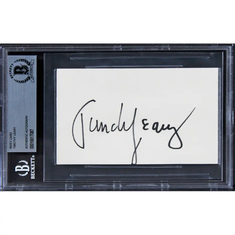 Timothy Leary Psychologist Authentic Signed 3x5 Index Card BAS Slabbed
