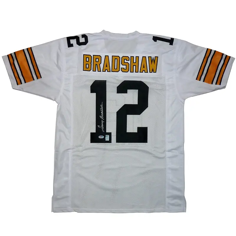 Terry Bradshaw Autographed Pittsburgh (White #12) Custom Jersey - PSADNA