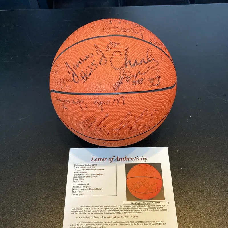 1981-82 Louisville Cardinals Elite 8 Team Signed Basketball 15 Sigs JSA COA