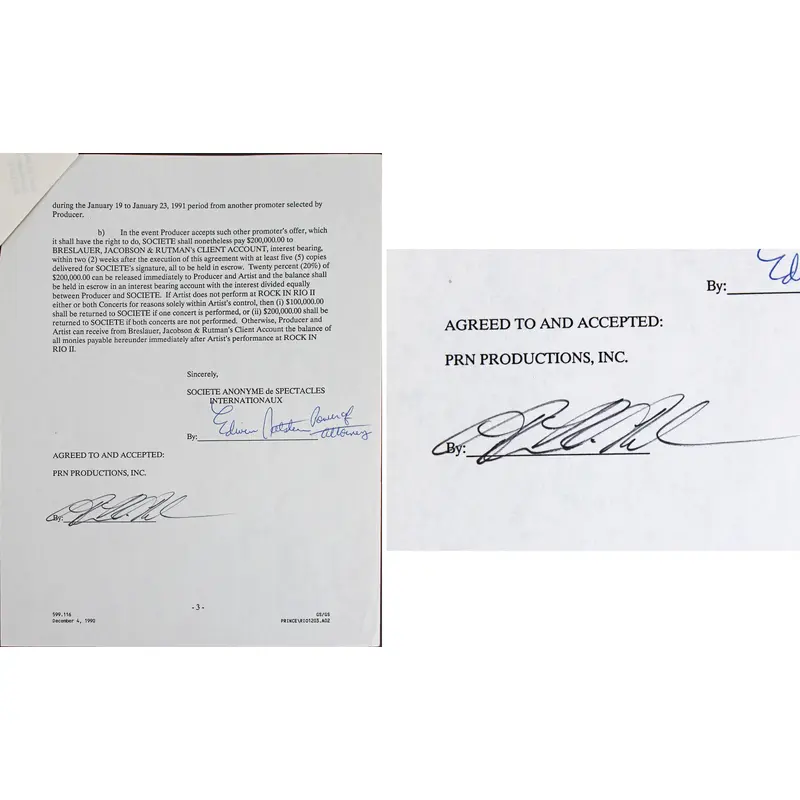 Prince Nelson Signed 8.5x11 3 Page Contract Dated November 20, 1990 BAS #A57637