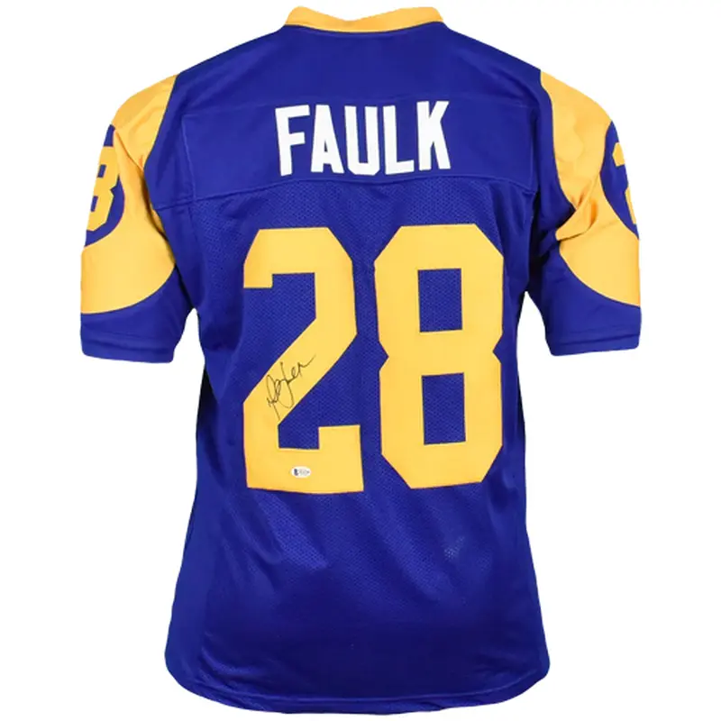 Marshall Faulk Autographed St. Louis Rams (Throwback Blue #28) Custom Jersey - JSA