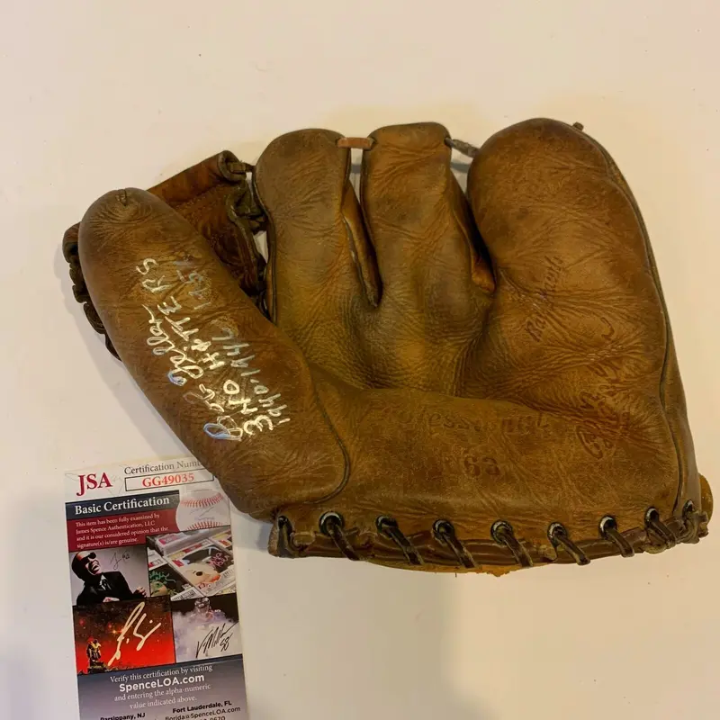 Bob Feller 3 No Hitters Signed Vintage 1940's Game Model Glove With JSA COA