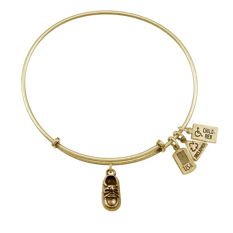 Wind & Fire - 3D Baby Shoe Charm Expandable Bracelet - Gold Tone